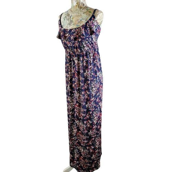 ELLE Dark Blue Floral Crochet Criss Cross Straps Stretchy Ruffle Top Maxi Dress - Picture 6 of 10